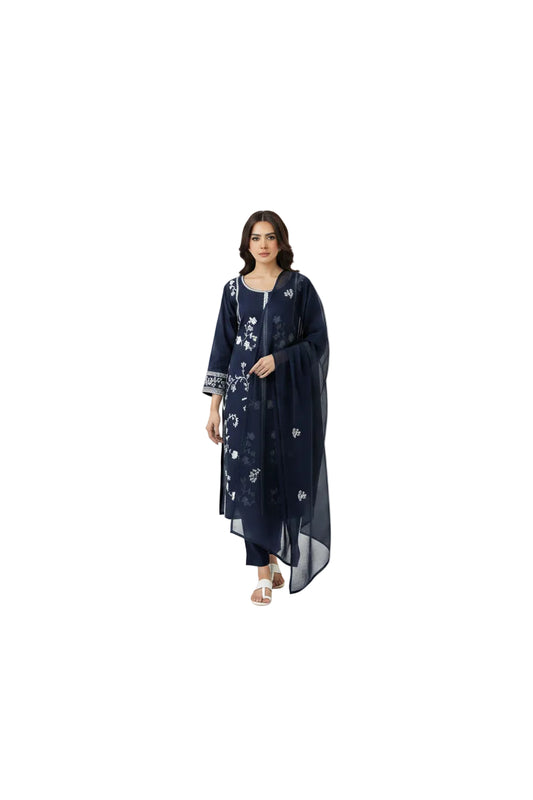 Marium & Maria Premium Embroidered Lawn 2 Piece Suit – Navy Blue