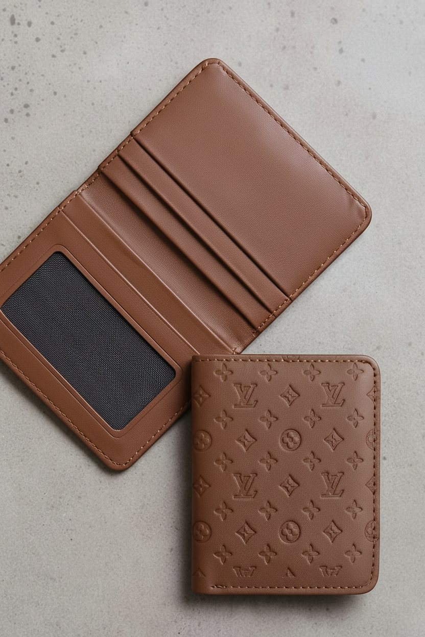 Premium Monogram Leather Wallet | Slim Bifold with Card Slots & Cash Pocket