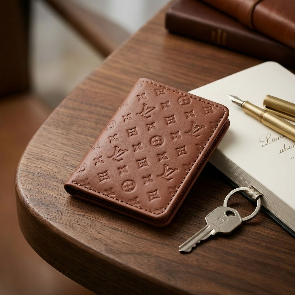 Premium Monogram Leather Wallet | Slim Bifold with Card Slots & Cash Pocket