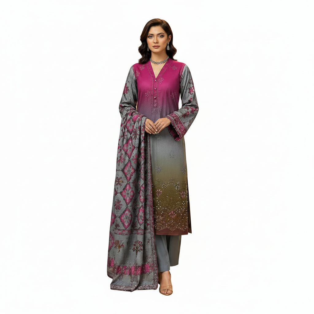 Rang-e-Bahar Luxury Tie & Dye Digital Print Banadoria – 3 Piece Unstitched Suit